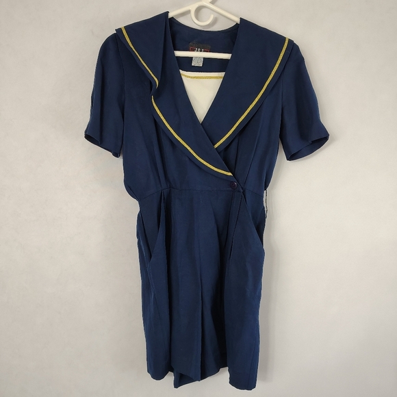 Vintage 80s JSJ Petites Women's Navy Blue Sailor Romper Nautical Size 8 - Picture 8 of 9